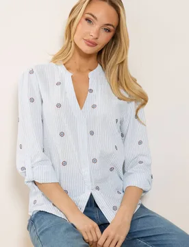Women's Stripe Embroidered Cotton Shirt in Light Blue Size: 20 - Light Blue - Size: 20 - M&Co - FashionsVida