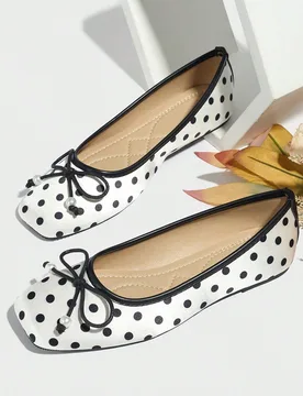 Nuevos zapatos de ballet de punta cuadrada a lunares blancos para mujer de talla grande, cómodos mocasines slip-on casuales adecuados para vestidos, - Shein - FashionsVida