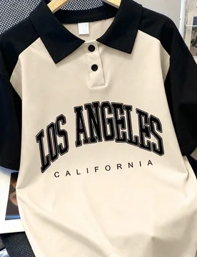 Camisa Polo con Manga Raglán y Estampado de Letras Retro Americano, Adecuada para Primavera/Verano, Estilo para Niños 6Y - Shein - FashionsVida