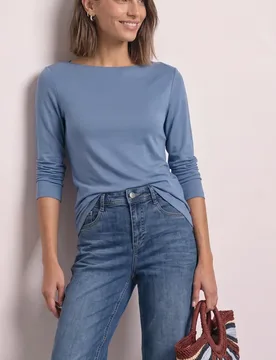 Basic Shirt mit U-Boot-Ausschnitt female Blau - Street One - FashionsVida
