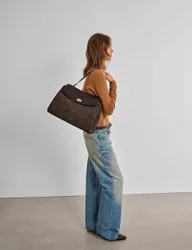 Faux Suede Shoulder Bag Chocolate female