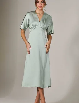Women's Satin A-Line Midaxi Dress in Green Size: 8 - Green - Size: 8 - Jolie Moi - FashionsVida