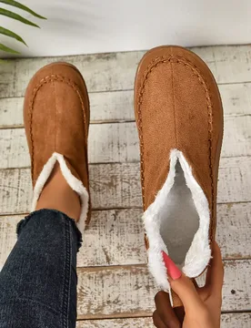 Plus Size 35-43 Women's V-Neck Boots Woman Ankle Short Fur Slides Winter Slip On Suede Fur Booties Indoor Convenient Shoes - Aliexpress - FashionsVida