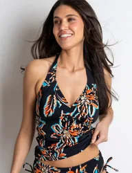 Madrid Floral Halterneck Tankini Top Black Mix female