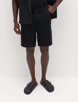 Straight Fit Stretch Cargo Shorts Black male - M&S - FashionsVida
