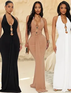 STYLISH LADY Cut Out Metal Maxi Dress 2026 Spring Women Halter Backless Bodycon Elegant Party Clubwear Long Vestidos De Festa - Aliexpress - FashionsVida