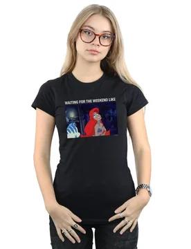 Women's The Little Mermaid Waiting For The Weekend Cotton T-Shirt in Black Size: 2XL - Black - Size: 2XL - Disney - FashionsVida