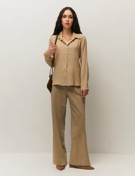 Camisa larga de mujer con cinturón y cuello camisero - System Action - FashionsVida