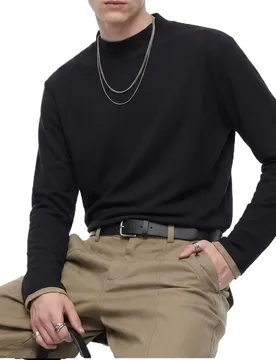 Warm Fluffy Mock Neck T‑shirt Fresh Release Relaxed Plain Undershirt Long Sleeve Business Commute Unisex Apparel For Daily - Aliexpress - FashionsVida