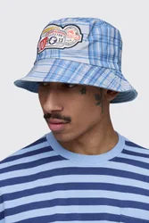 Herren Fischerhut Mit Applikations-Patch Und Karomuster Blue