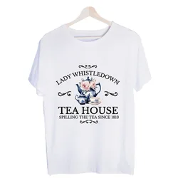 Women's Teapot and Roses Graphic Tee, Short Sleeve Crew Neck T-Shirt with Vintage Typography Print for Casual Daily Wear