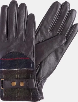 Guantes de piel en marrón con deatlle de cuadros tartán - Barbour - FashionsVida