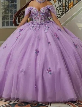 Luxury Lilac Shiny Mexican Quinceanera Dressess Off The Shoulder Applique Lace Tull Lace Up Corset Sweet 16 Vestido 15 De Años - Aliexpress - FashionsVida