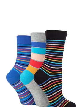 Women's 3 Pair Gentle Bamboo Socks with Smooth Toe Seams in Plains and Stripes Beach Hut 4-8 - Multi Coloured - Size: Small - SockShop - FashionsVida