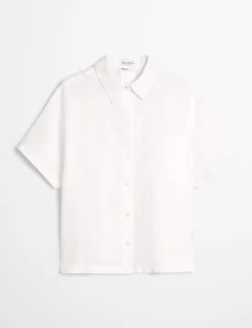 Blusa regular de lino de manga corta con amplios pliegues en la espalda - MARC O'POLO - FashionsVida