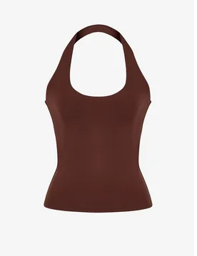 Womens Sleeveless Halterneck Knit Bodysuit - Dark Brown - Size Large - Penti - FashionsVida