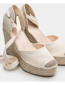 Alpargatas de esparto con cuña en algodón orgánico crudo - Macarena - FashionsVida