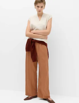 Lyocell Rich Elasticated Waist Wide Leg Trousers Rust female - M&S - FashionsVida