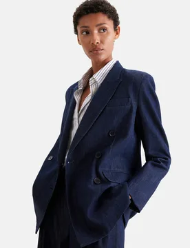 Zweireihiger Blazer mit Pattentaschen aus Denim Blau 34 - Seidensticker - FashionsVida