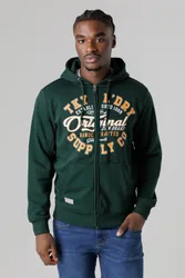 Mens Dark Green Cotton Blend Zip-Through Hoody - Size Large