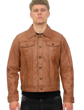 Mens Men’s Retro Trucker Jacket-Constantine - Tan - Size 4xl - Infinity Leather - FashionsVida