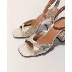 Sandalias de mujer de cuero metalizado con tacón