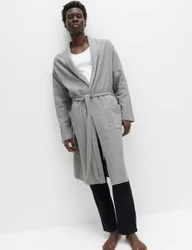 Pure Cotton Waffle Lightweight Dressing Gown Grey Mix male