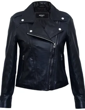 Women's Leather Biker Jacket-Tamale in Black Size: 16 - Black - Size: 16 - Infinity Leather - FashionsVida