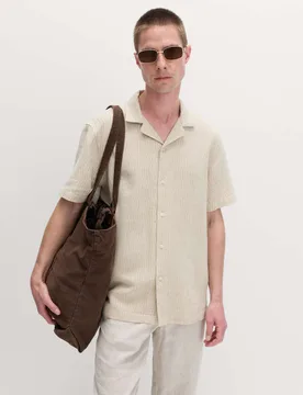 Cotton Rich Short Sleeve Shirt Ecru Mix male - M&S - FashionsVida