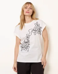 T-Shirt With Floral Embroidery - M/L / IVORY/BLACK - female