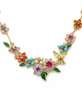 VKVVA Gold-Plated Multicolor Zircon Floral Jewelry Set,Pastoral Garden Leaf Pearl Earrings Necklace Bracelet Women Daily Gifts - Aliexpress - FashionsVida