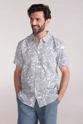 Tropical Printed Mens Short Sleeved Shirt - Grey - Grey - Size: S