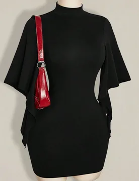 Vestido mini ajustado de mujer para Halloween, negro, color liso, sexy, con cuello alto y espalda descubierta, para fiesta y noche de club, verano L - Shein - FashionsVida