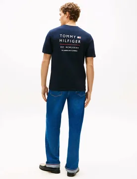 Pure Cotton Crew Neck Back Graphic T-Shirt Navy male - Tommy hilfiger - FashionsVida