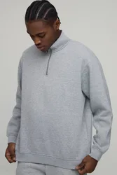 Herren Basic Oversized Viertel-Reißverschluss Stehkragen Sweatshirt Grey Marl Größe Small