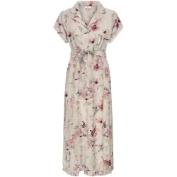 Vestido midi con cuello clásico y manga corta