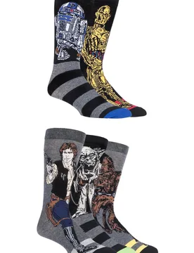 Pair Assorted Disney Star Wars Heroes Yoda, Chewbacca, C-3P0, R2-D2 and Han Solo Socks Men's 11-14 Mens - - Assorted - Size: 11-13 Mens - Film & TV Characters - FashionsVida