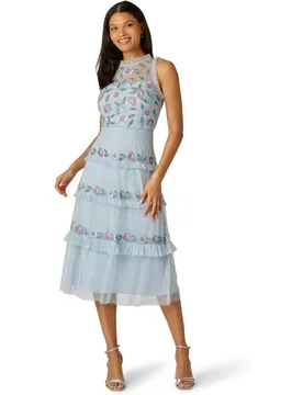 Vestido midi con volantes - Adrianna Papell - FashionsVida