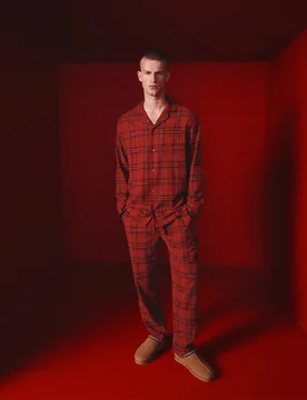 Pure Cotton Checked Christmas Family Pyjamas Red Mix male - M&S - FashionsVida