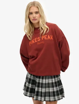 Superdry Damen Baumwolle Logo Druck Lässiges Outdoor Location Sweatshirt Mit Rundhalsausschnitt, Braun - Größe: 34 - 74.99 - FashionsVida