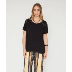 Blusa bambula escote pico con tachas