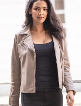 Womens 'Giulia' Ladies Veg Tanned Biker Jacket - Beige - Size 18 Uk - Ashwood Leather - FashionsVida