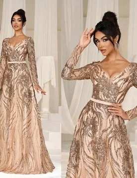 Luxury Evening Dresses V-Neck Long Sleeve A Line Appliques Crystal Formal Occasion Party Customized Vestido De Novia - Aliexpress - FashionsVida