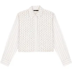 Camisa de mujer corta de algodón bordada con perlas