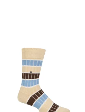 Mens 1 Pair Burlington Beaming Rugby Striped Ribbed Socks Beige 6.5-11 Mens - Multi Coloured - Size: 6.5-11 Mens - SockShop - FashionsVida