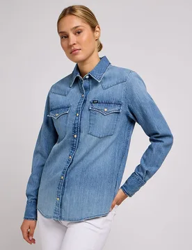 Camisa de mujer de manga larga lisa en color azul - Lee - FashionsVida