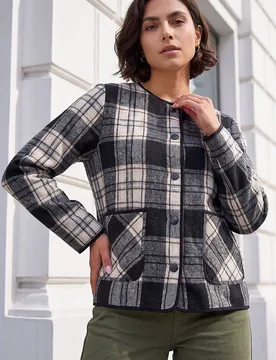 Women's Check Buttoned Throw On Jacket in Black Size: 20 - Black - Size: 20 - Roman - FashionsVida