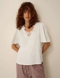 Pure Cotton V-Neck T-Shirt Ivory female