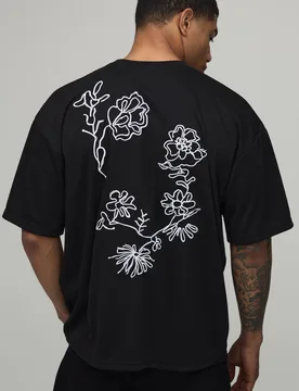 Herren Übergroßes T-Shirt Aus Schwerem Interlock Mit Floraler Stickerei Black Größe XS - boohooMAN - FashionsVida