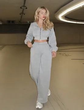 Conjunto de dos piezas de sudadera con capucha y pantalones gris para mujer, talla pequeña Petite L - Shein - FashionsVida